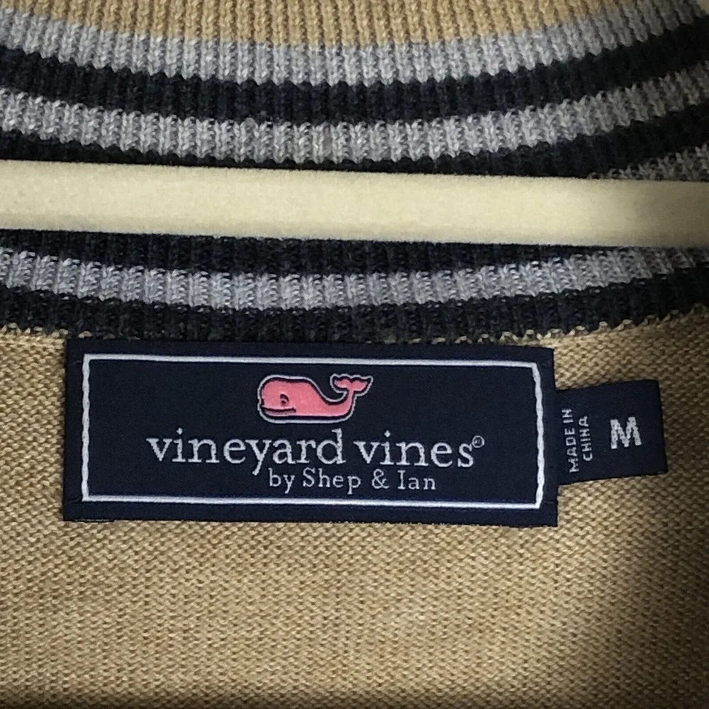 Vineyard Vines Shep & Ian 1/4 Zip Lightweight Cotton Whale Beige Sweater Medium